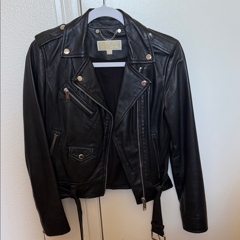 MICHAEL Michael Kors Black Leather Moto Jacket